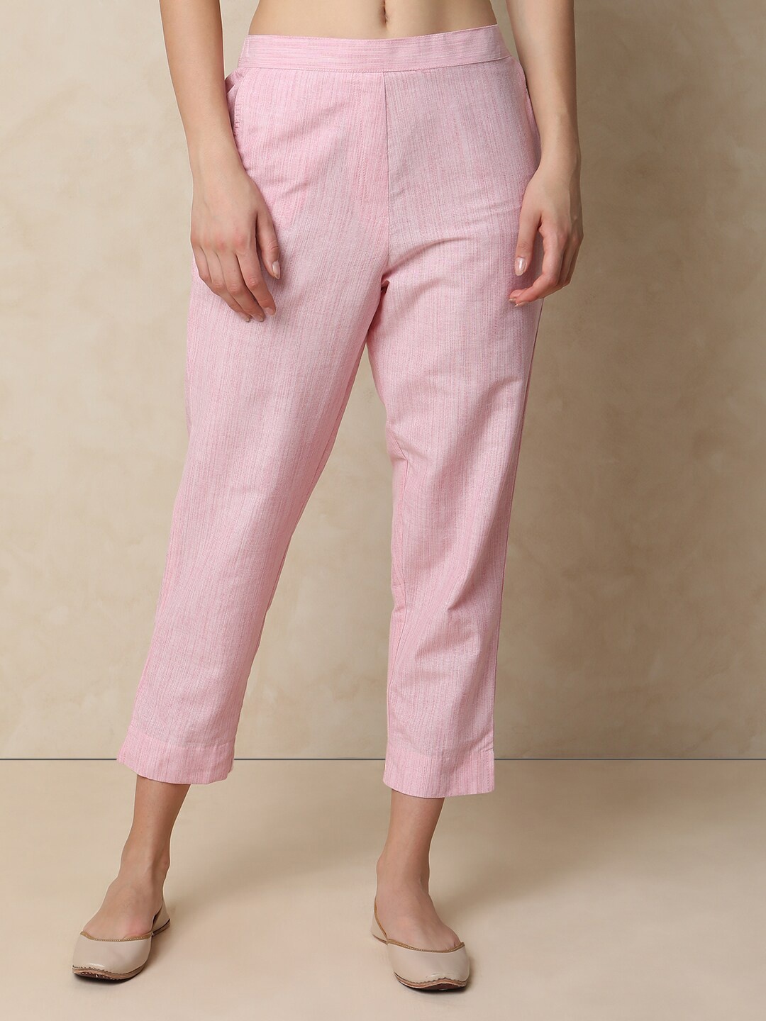 

Indifusion Women Three-Fourth Length Mid-Rise Cotton Culottes Trousers, Pink