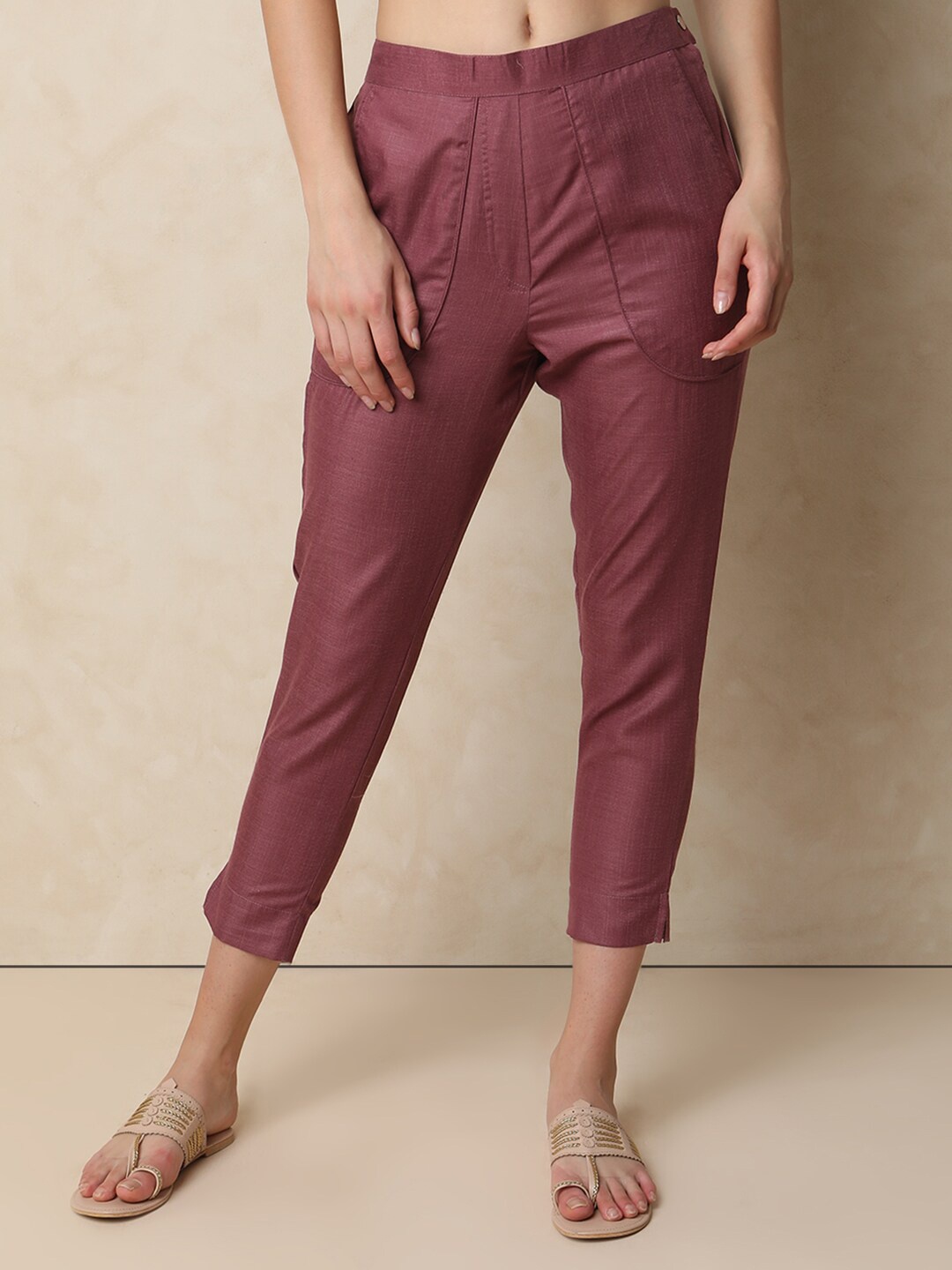 

Indifusion Women Flat-Front Trousers, Pink