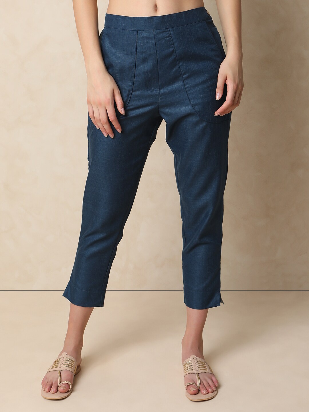 

Indifusion Women Ankle Length Slip On Regular Trouser, Blue