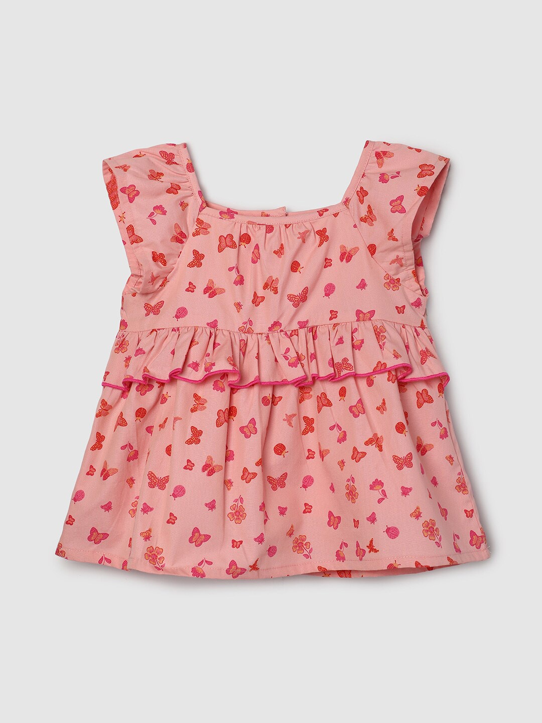 

max Girls Printed Ruffle Cotton A-Line Top, Pink