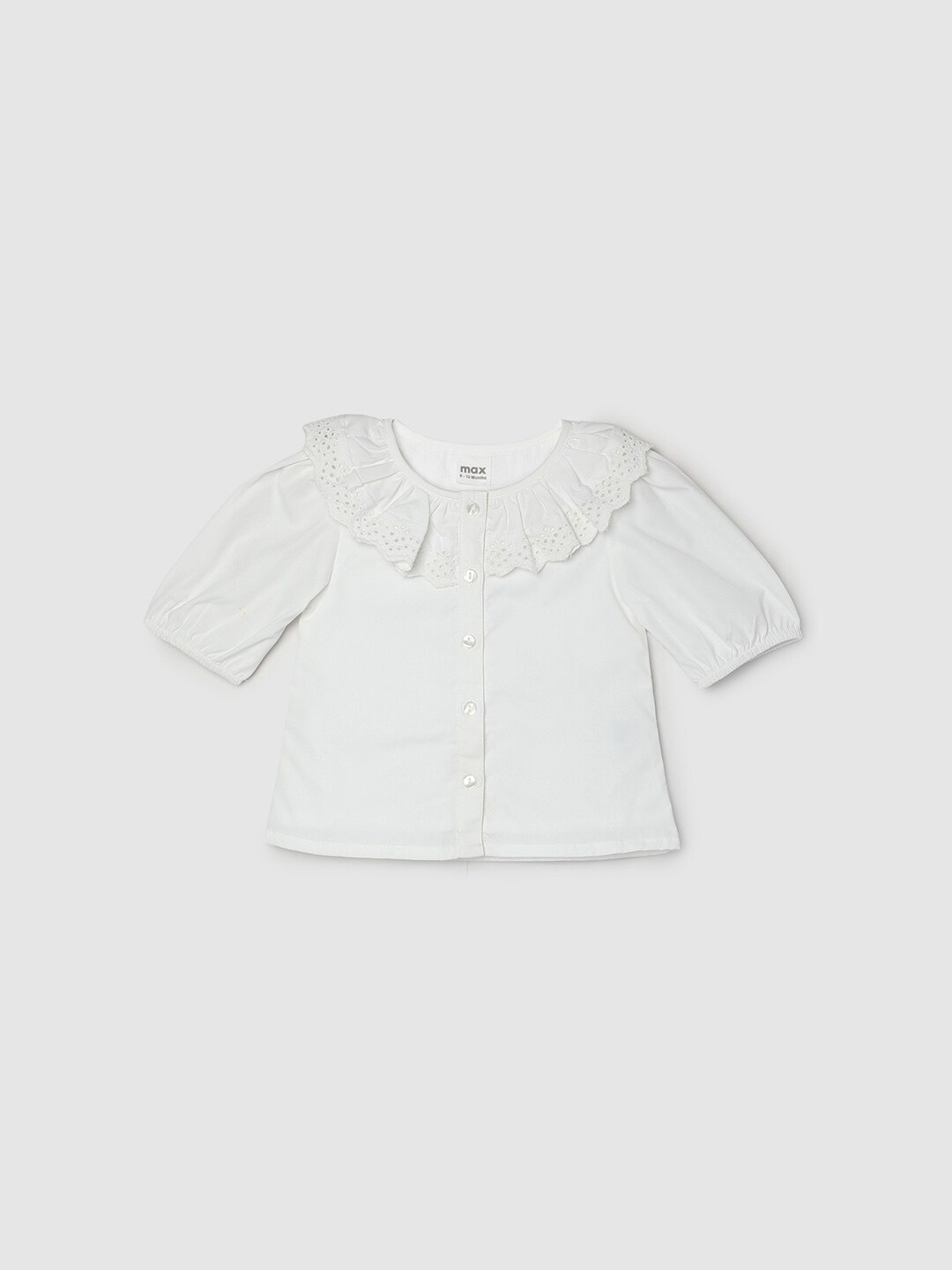 

max Girls Puff Sleeve Ruffles Cotton Top, White