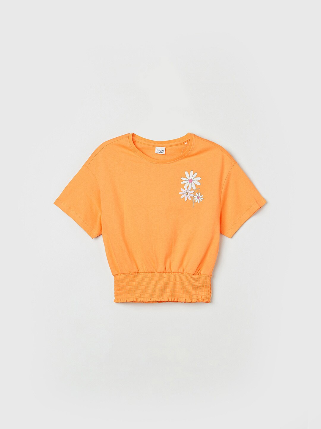 

max Girls Round Neck Short Sleeves Cotton Blouson Top, Orange