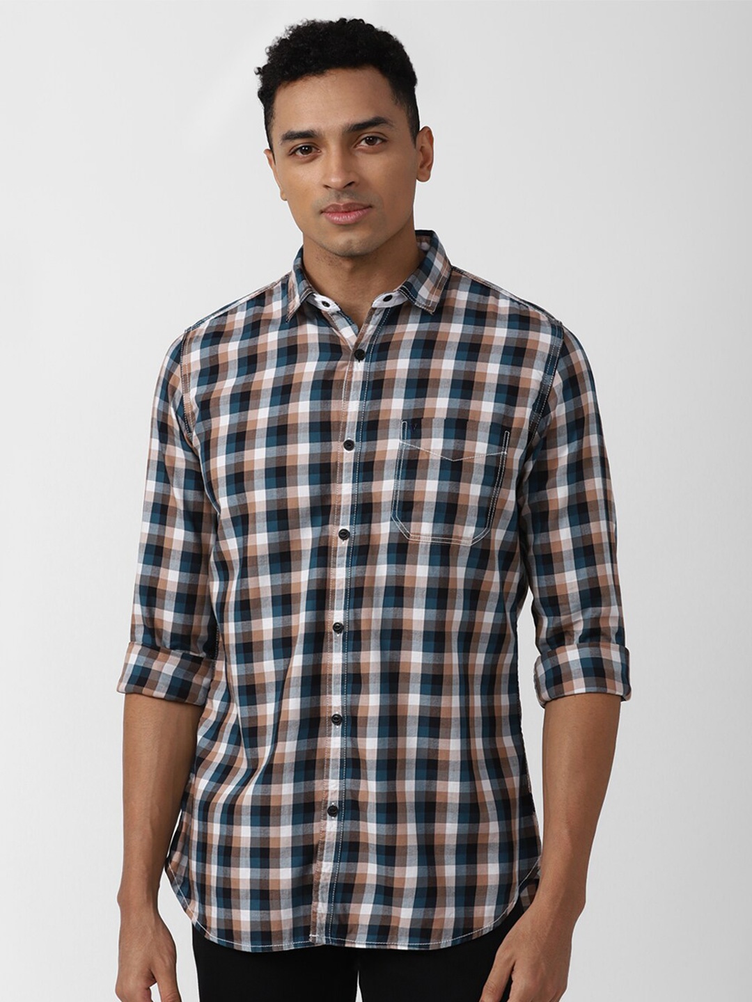 

VAN HEUSEN DENIM LABS Men Slim Fit Checks Opaque Cotton Casual Shirt, Blue