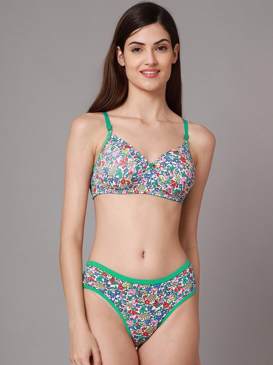 

PIBU Printed Cotton Lingerie Set, Green