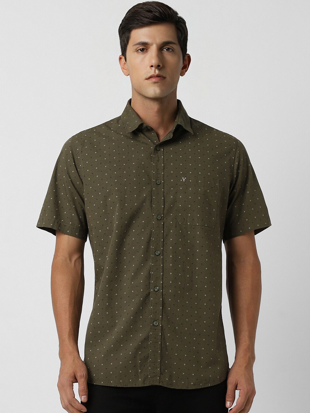 

Van Heusen Sport Slim Fit Printed Opaque Cotton Casual Shirt, Green