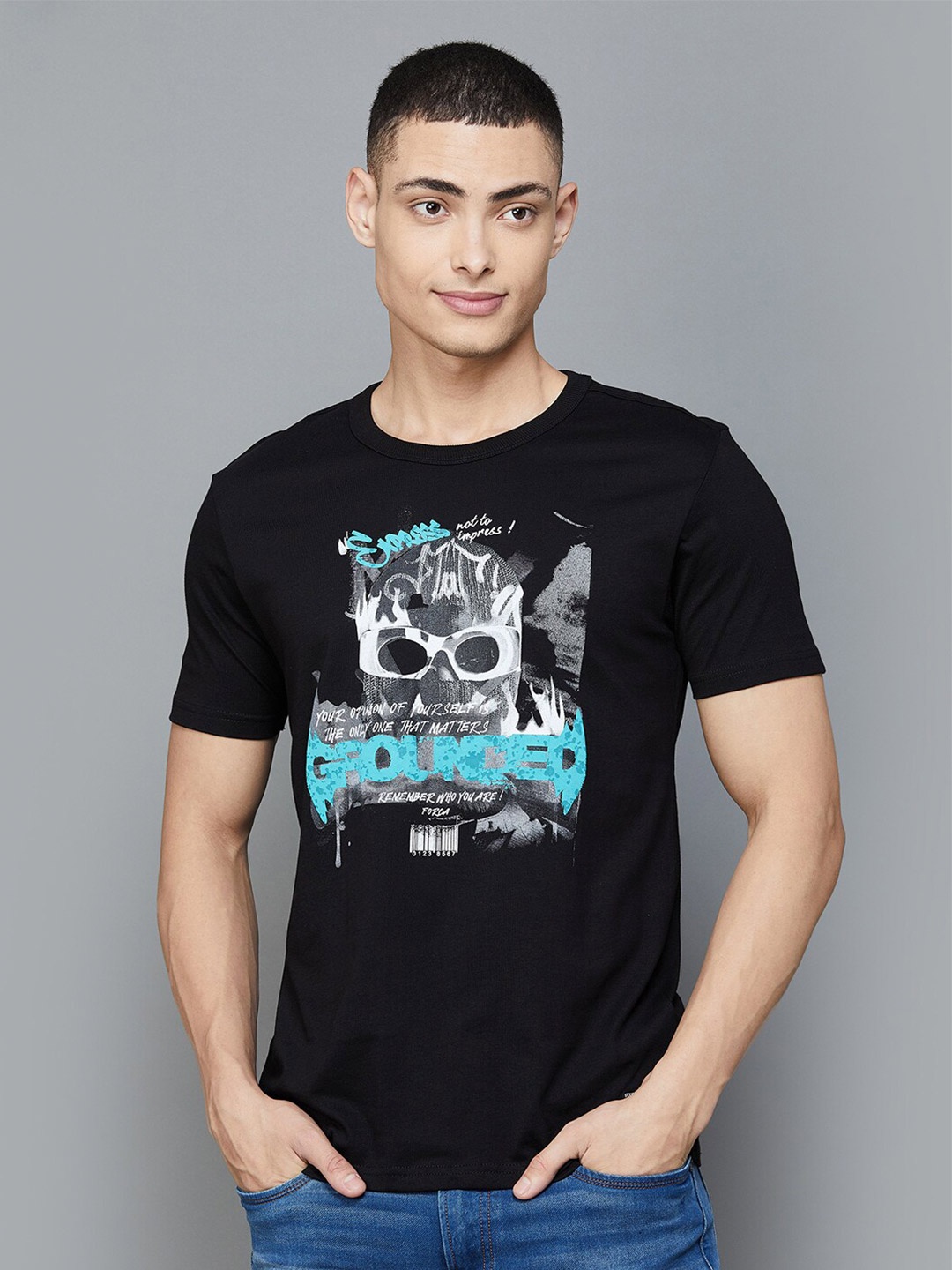 

Forca by Lifestyle Varsity Printed Slim Fit Cotton T-shirt, Black