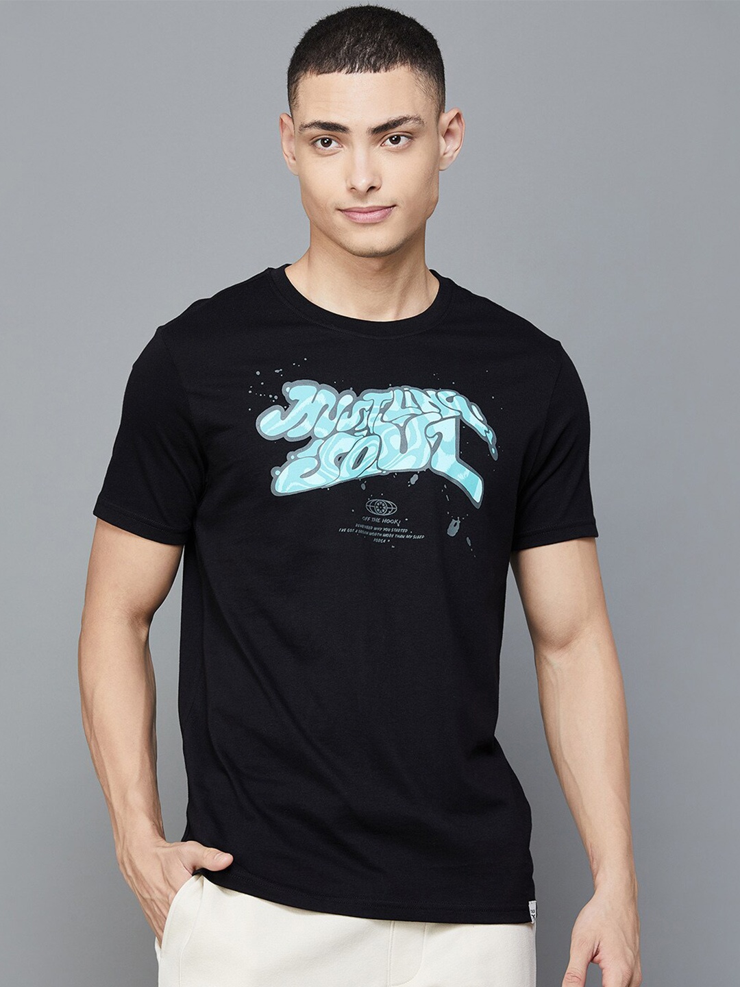 

Forca by Lifestyle Typography Printed Slim Fit Cotton T-shirt, Black