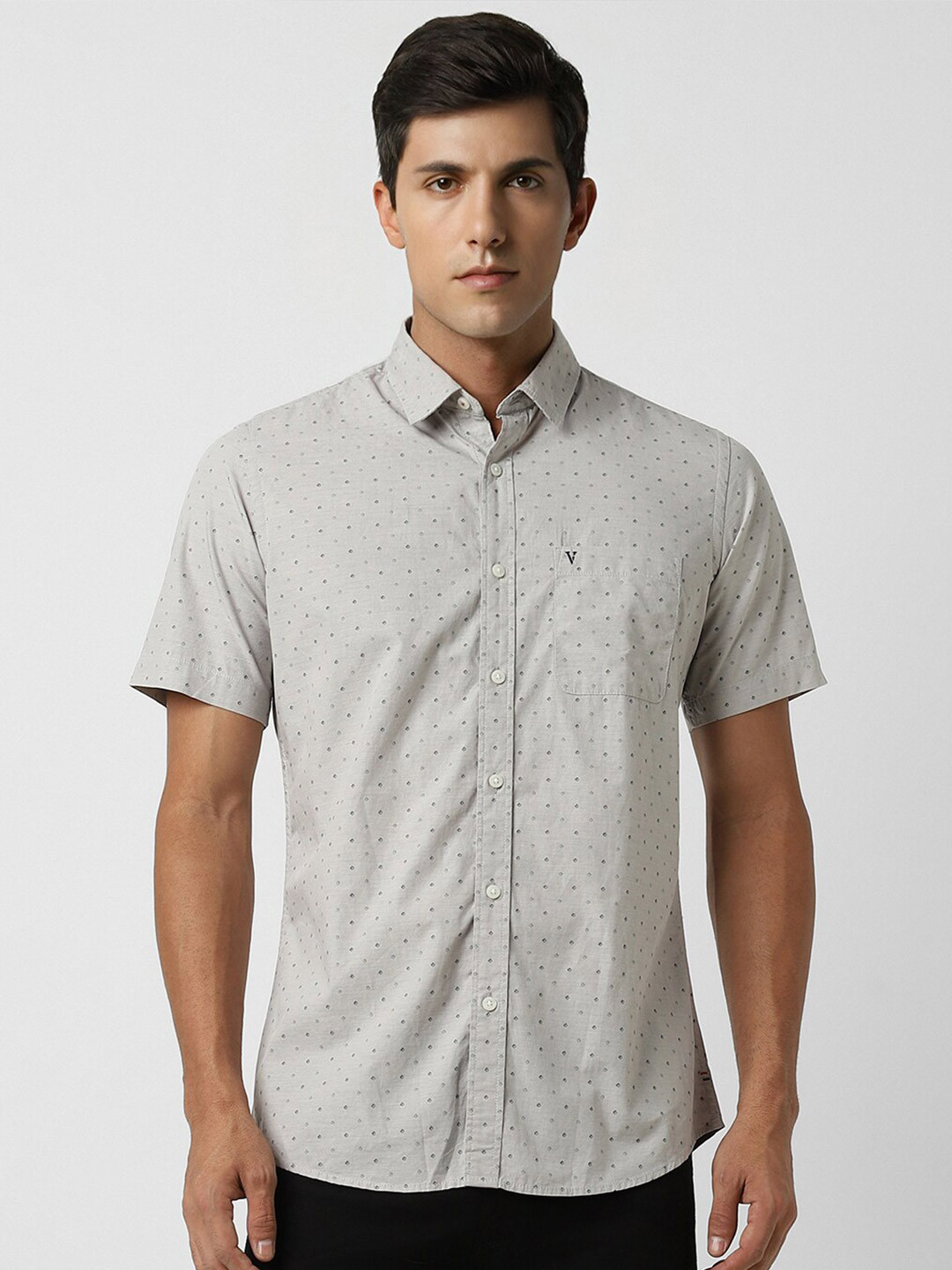 

Van Heusen Sport Printed Spread Collar Short Sleeves Cotton Slim Fit Casual Shirt, Grey