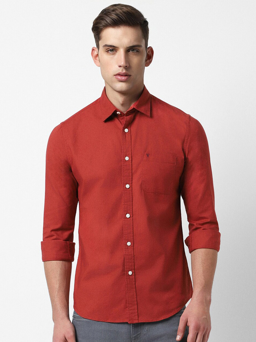 

Van Heusen Sport Spread Collar Long Sleeved Slim Fit Casual Shirt, Red