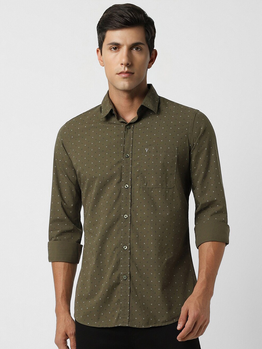

Van Heusen Sport Slim Fit Printed Opaque Cotton Casual Shirt, Green