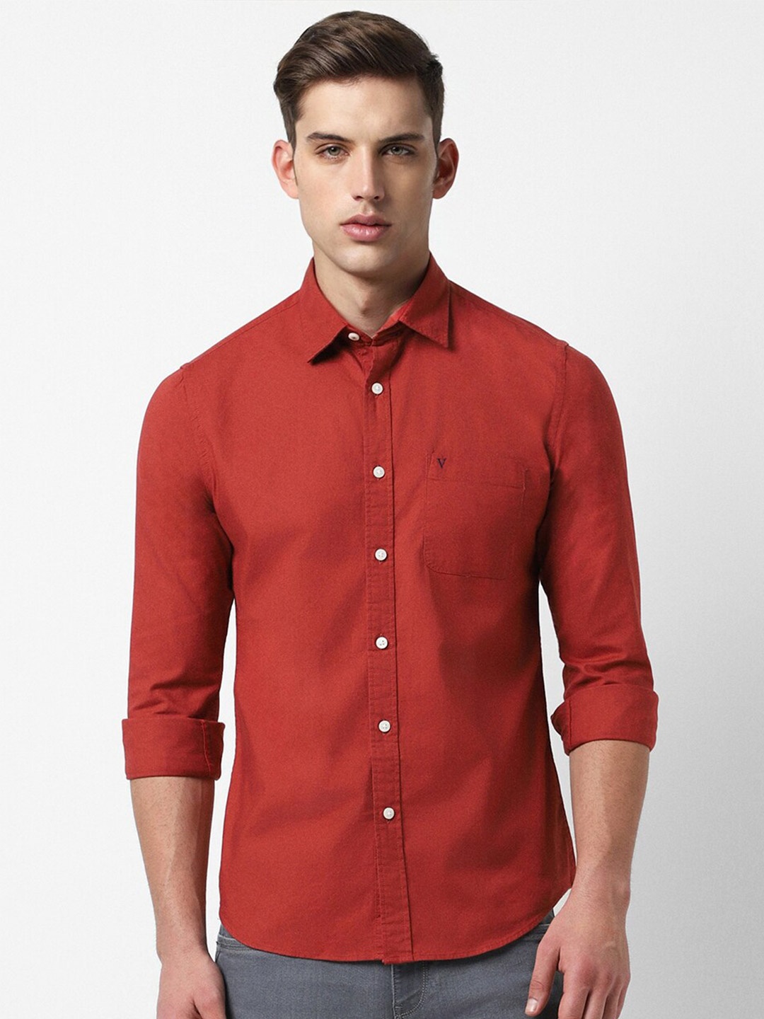 

Van Heusen Sport Spread Collar Long Sleeves Slim Fit Casual Shirt, Red