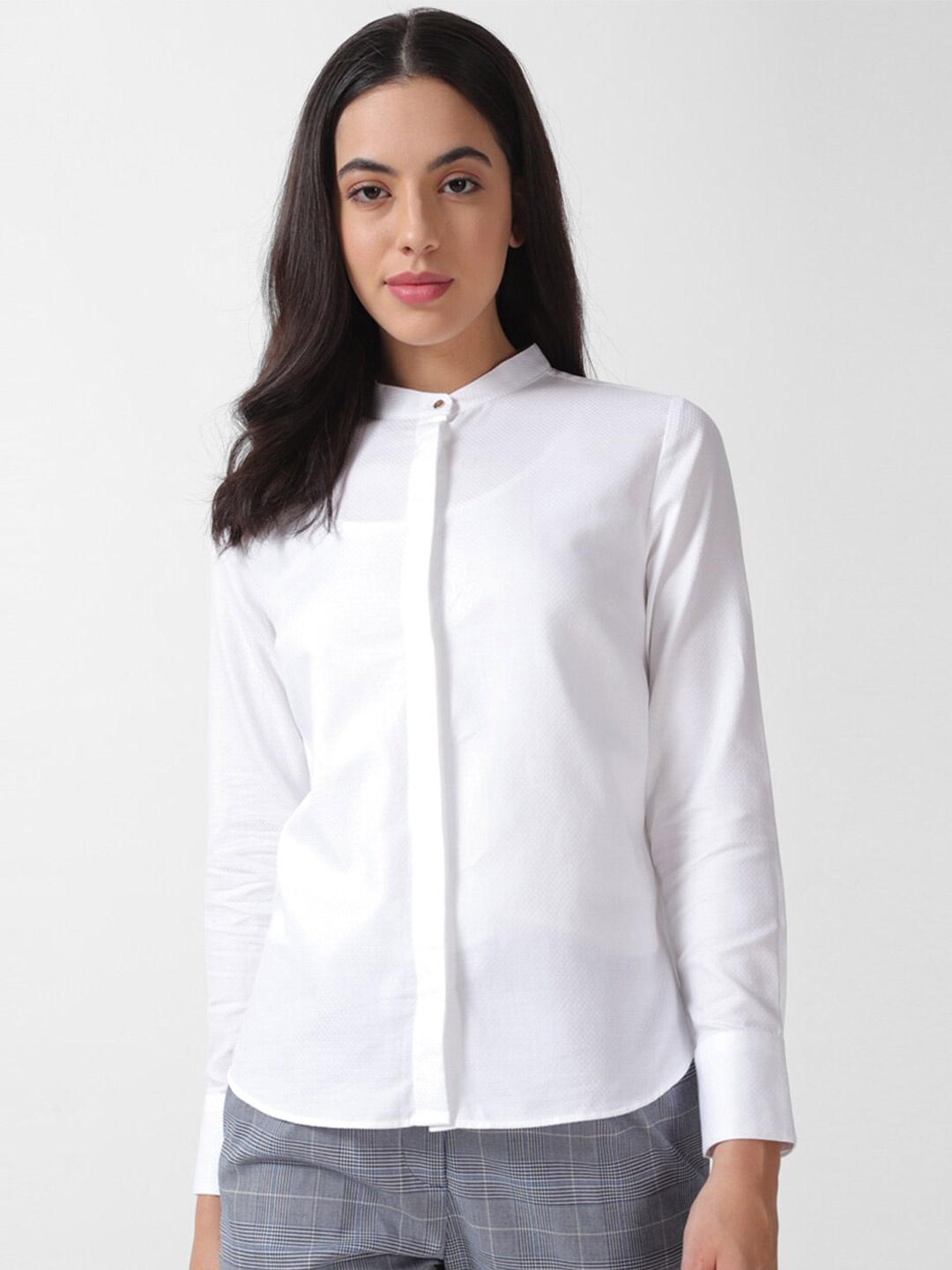 

Van Heusen Woman Mandarin Collar Long Sleeves Cotton Formal Shirt, White