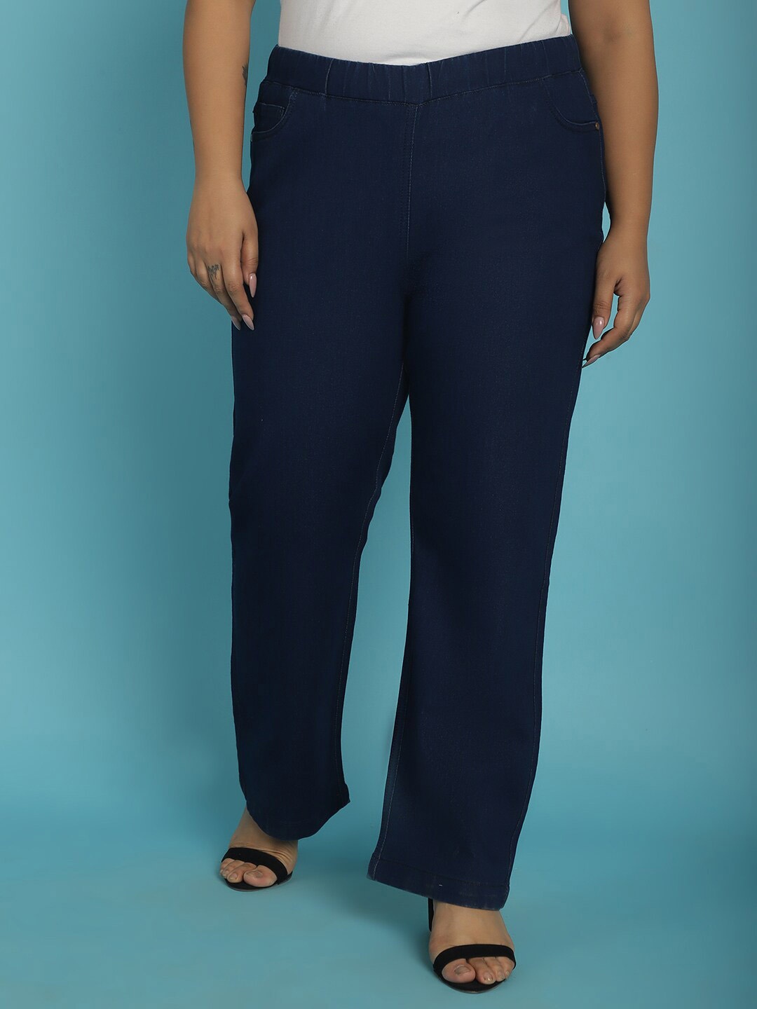 

theRebelinme Women Smart Straight Fit High-Rise Trousers, Blue
