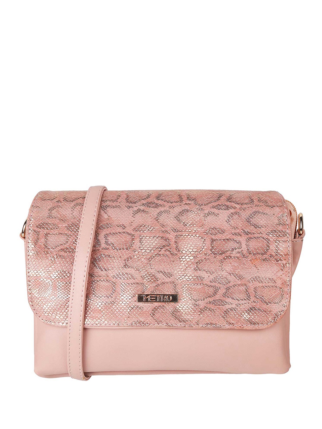 

Metro Animal Printed Structured Sling Bag, Peach