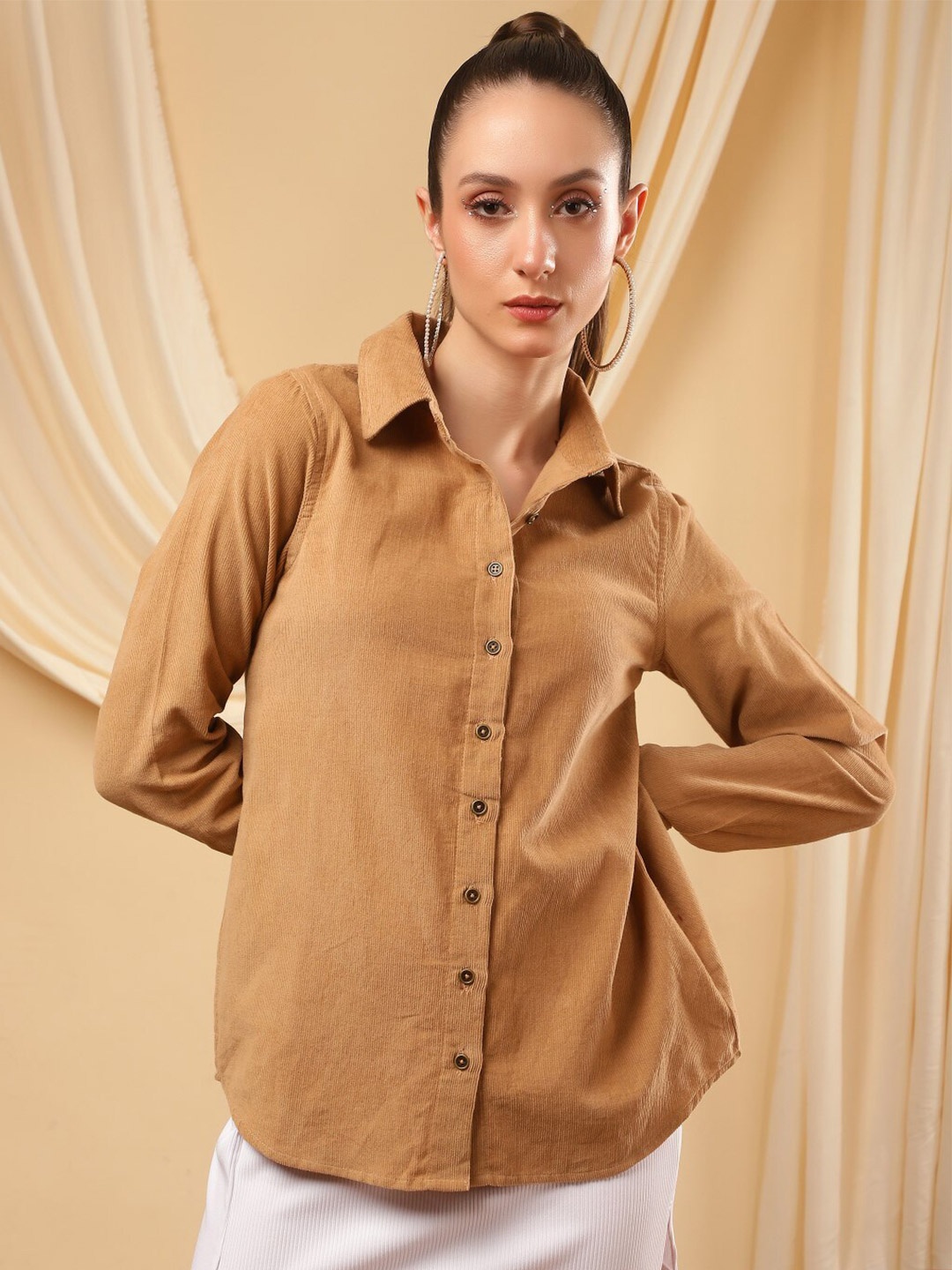 

BAESD Classic Long Sleeves Winter Corduroy Casual Shirt, Beige