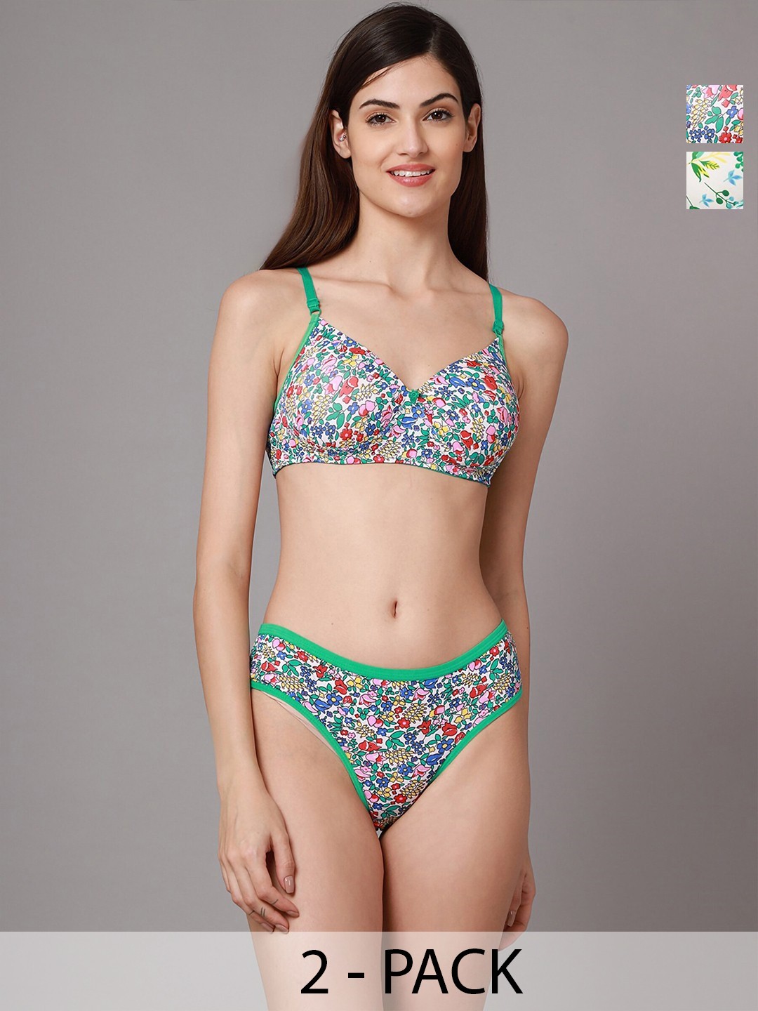 

Aamarsh Pack of 2 Printed Cotton Lingerie Set A_Riopd Set2, Green