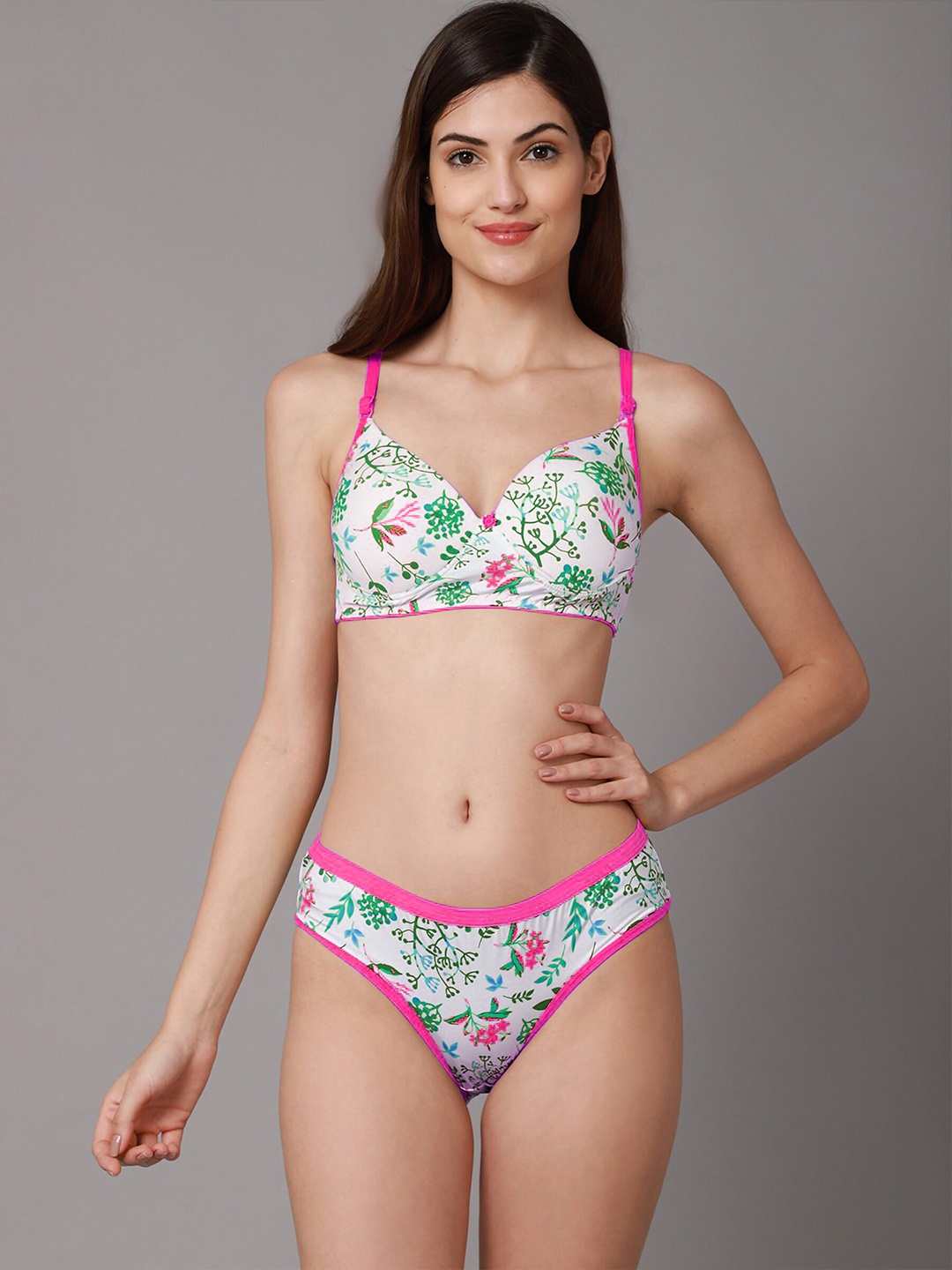 

Aamarsh Floral Printed Mid-Rise Cotton Bra & Panty Set, White