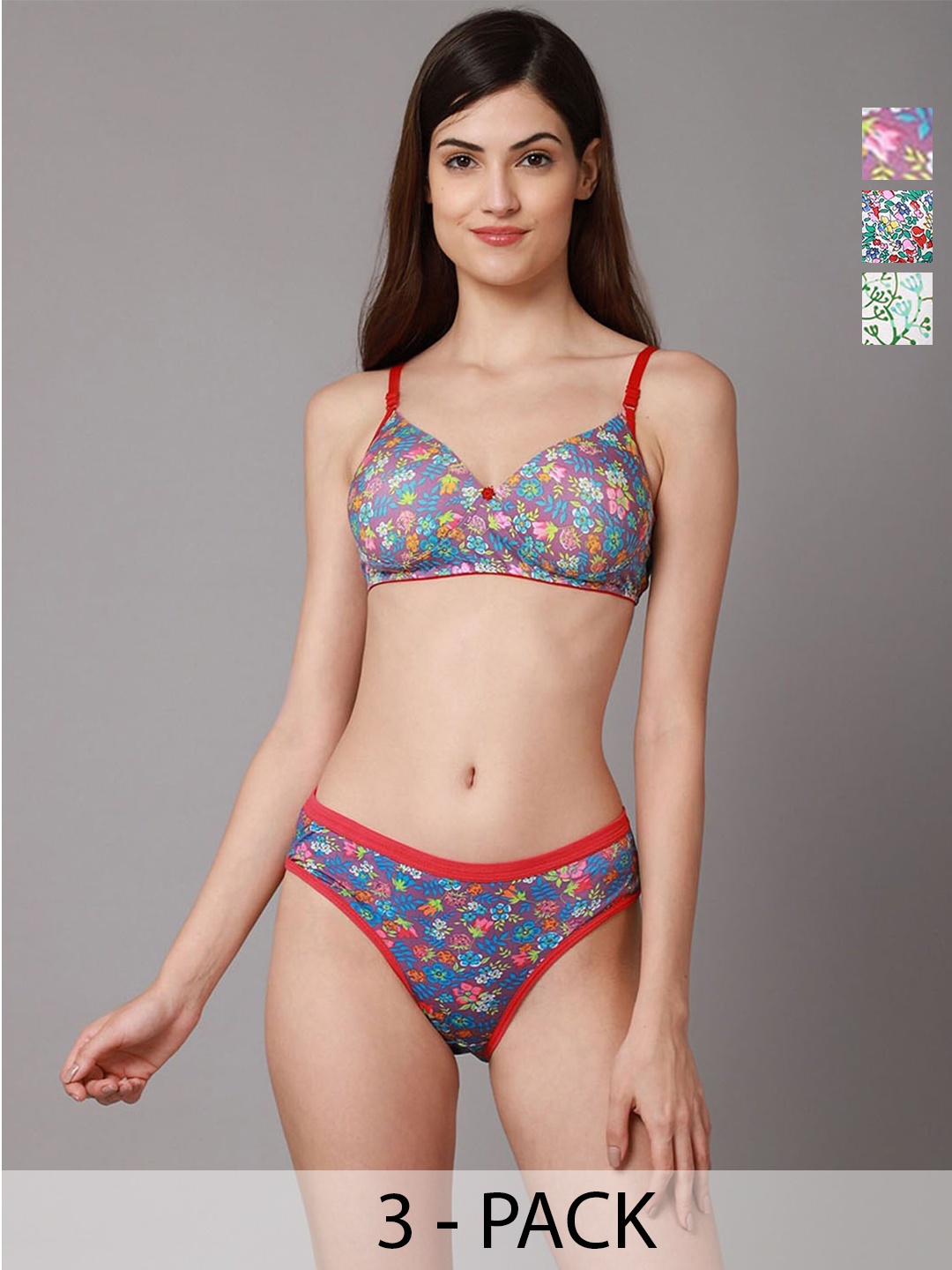 

Aamarsh Pack Of 3 Printed Cotton Lingerie Set A_Riopd Set3, White
