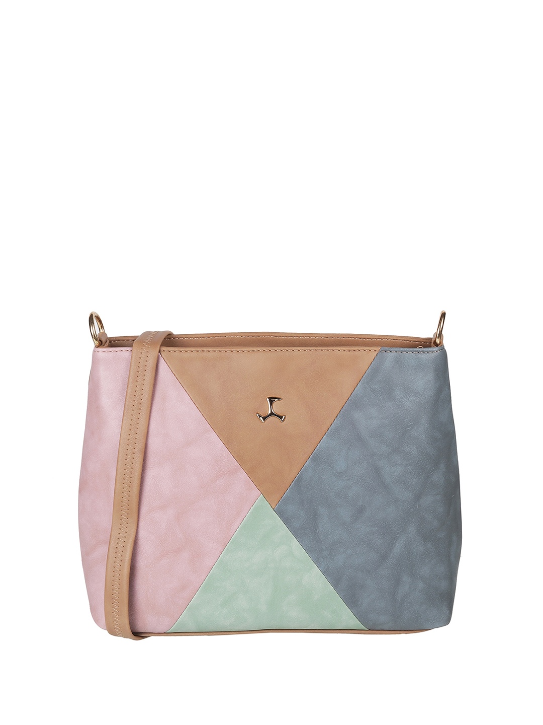 

Mochi Colourblocked Oversized Structured Sling Bag, Beige