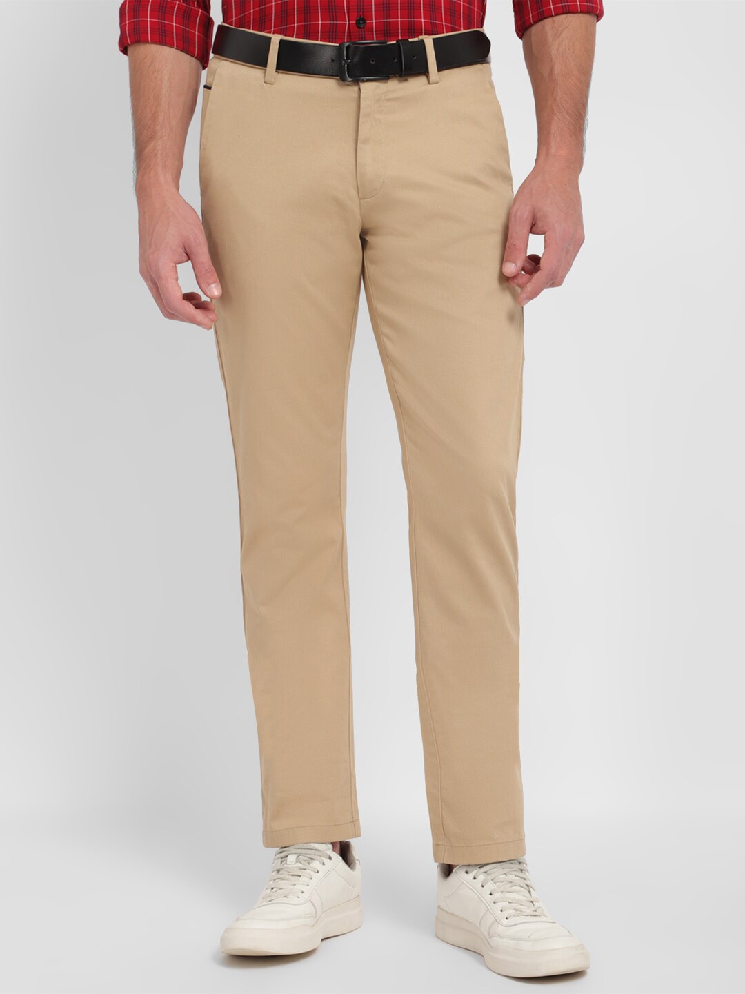 

Allen Solly Men Slim Fit Flat-Front Mid-Rise Casual Cotton Trousers, Beige