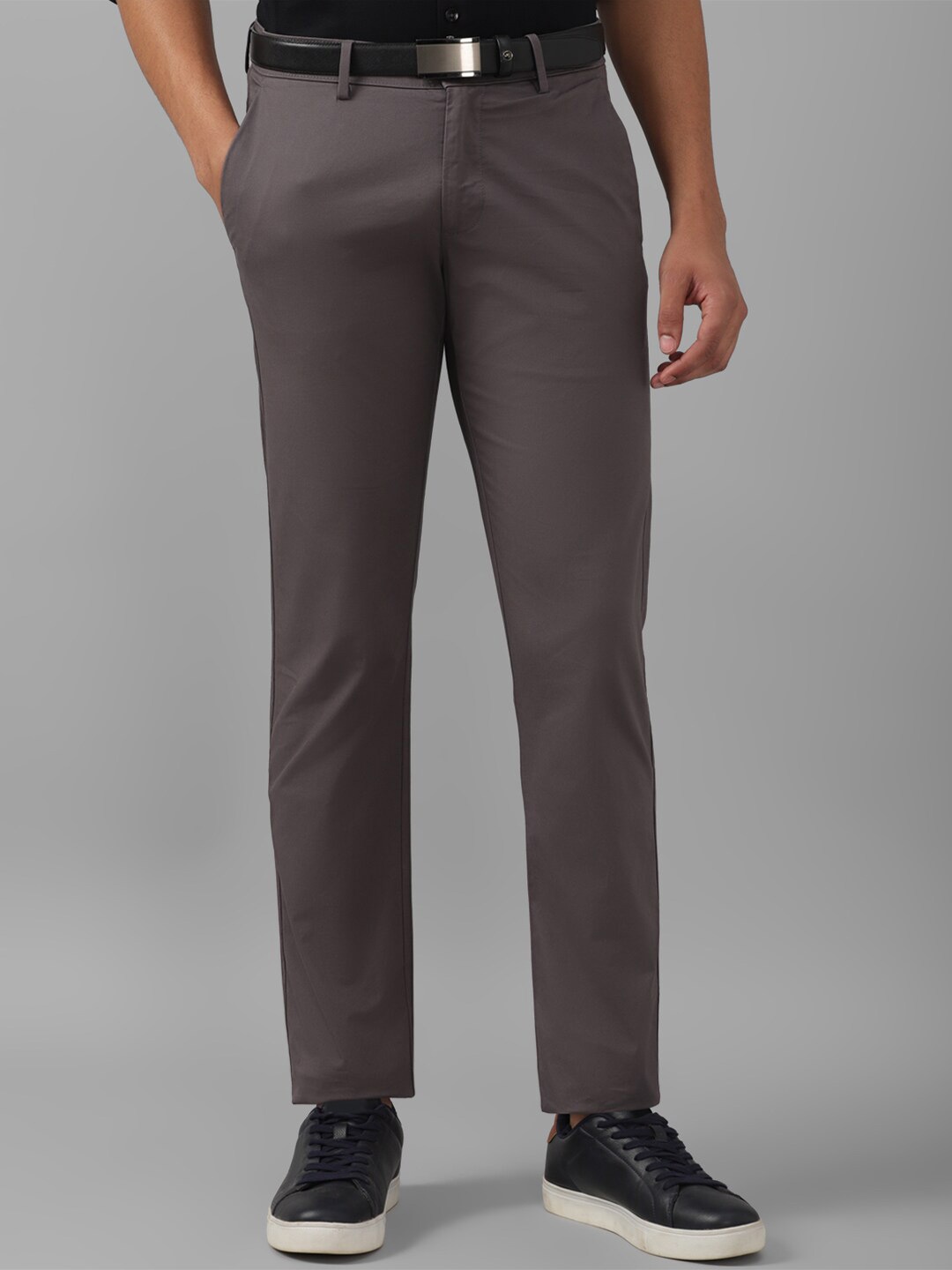 

Allen Solly Men Slim Fit Solid Cotton Casual Trousers, Grey