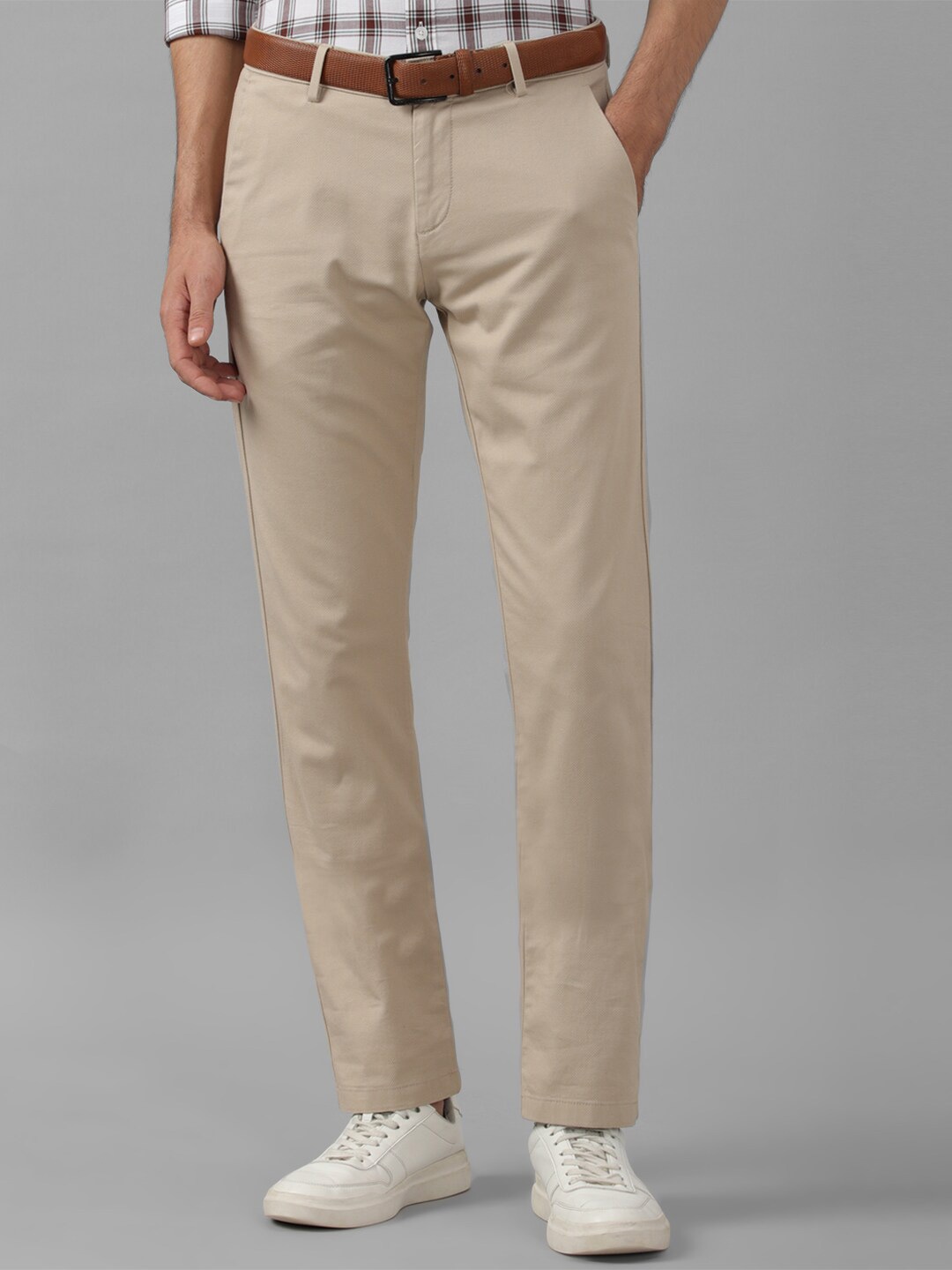 

Allen Solly Slim Fit Textured Mid Rise Casual Trousers, Cream