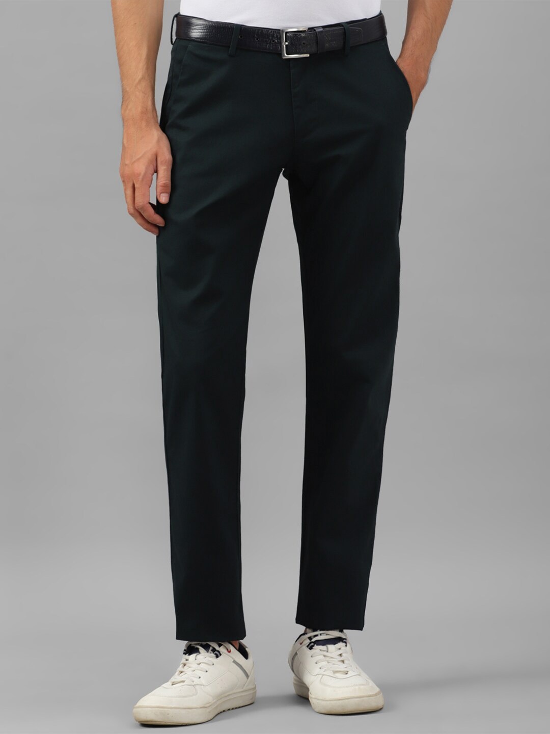 

Allen Solly Mens Cotton Slim Fit Mid-Rise Flat-Front Regular Trousers, Green