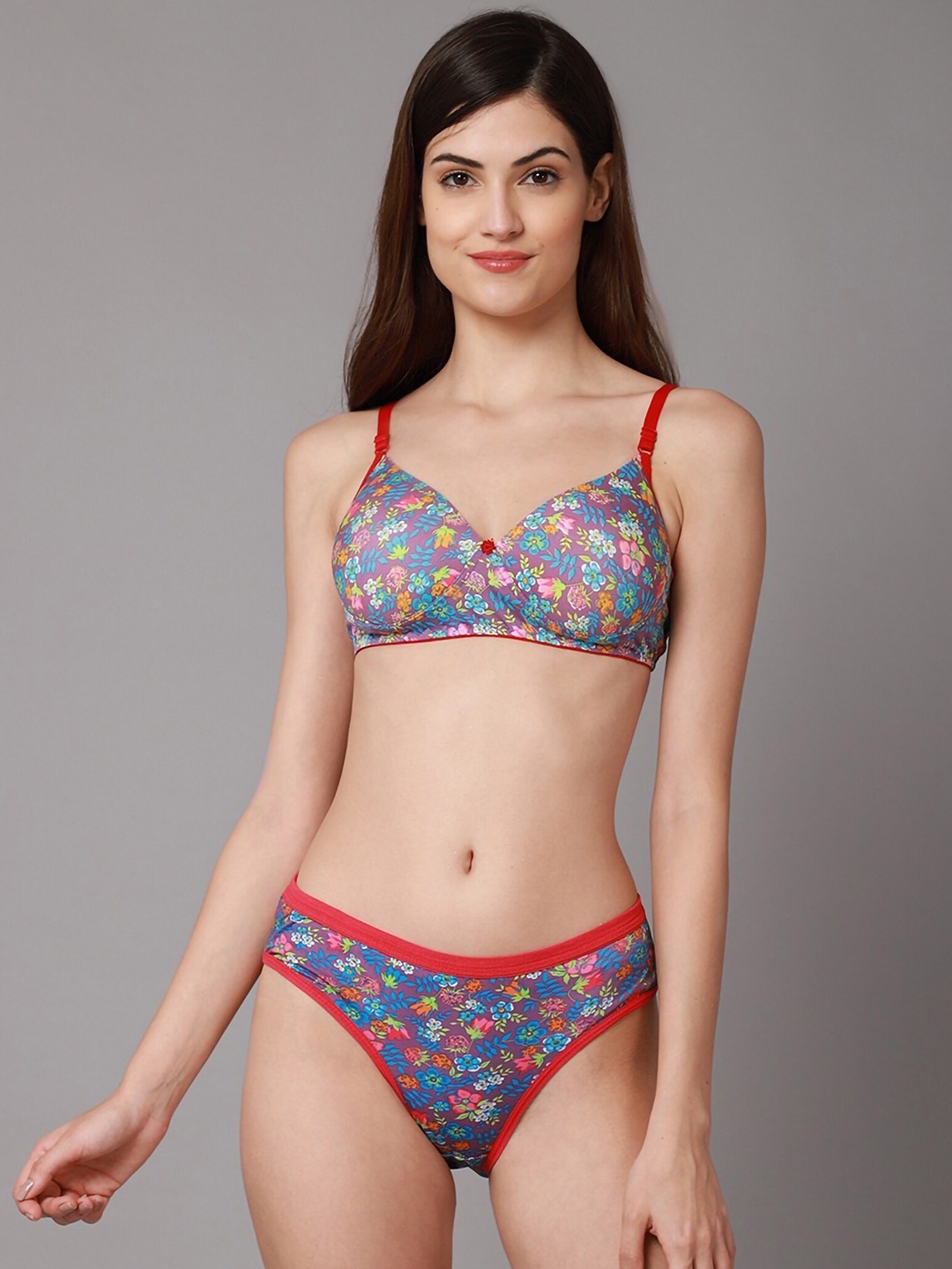 

AROUSY Printed Cotton Lingerie Set Riopd Set1, Purple