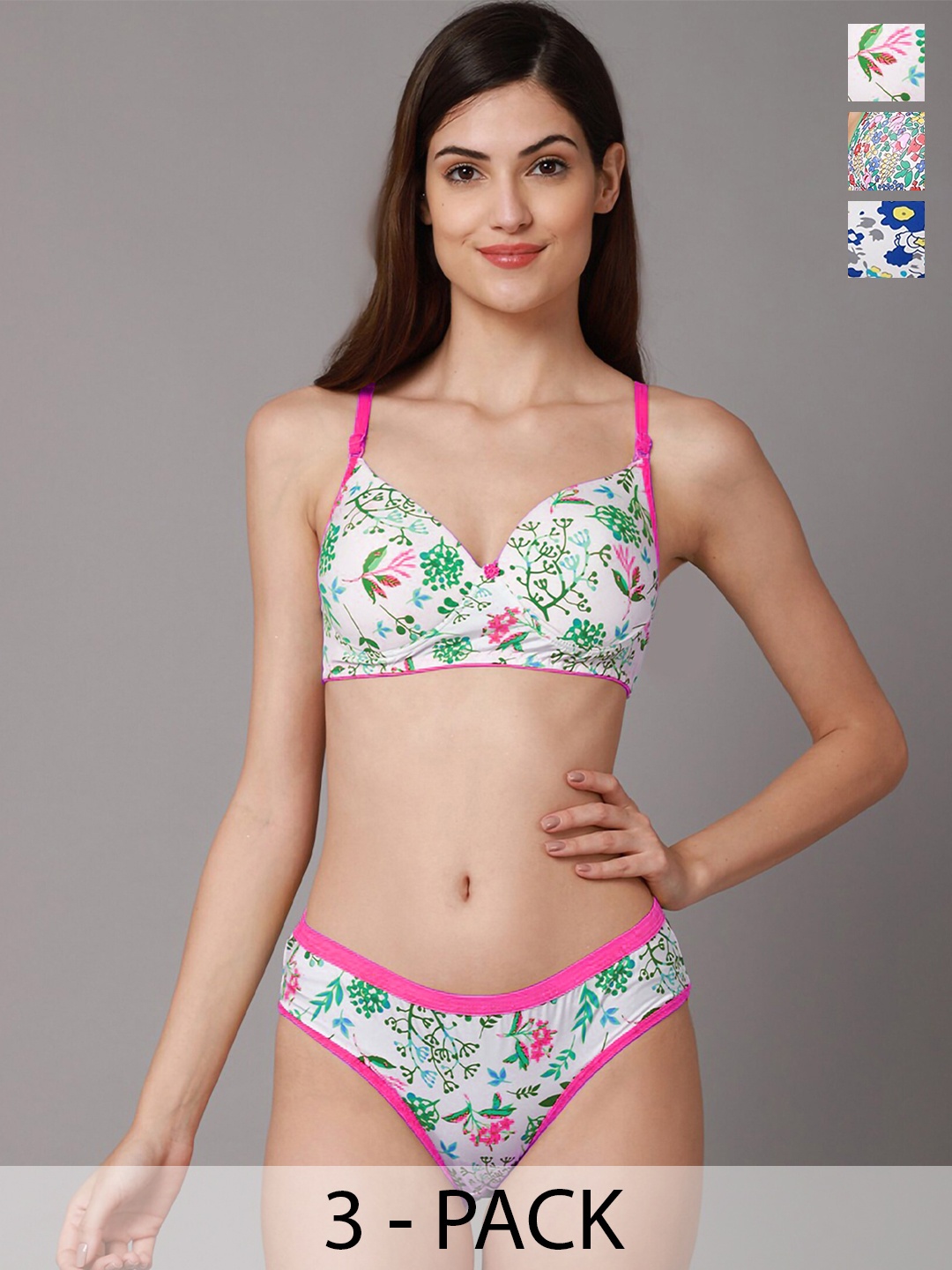 

AROUSY Pack Of 3 Printed Cotton Brief Lingerie Set, Pink