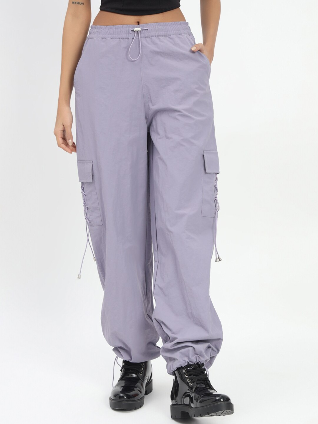 

VividArtsy Women Tapered Fit Cargo Trouser, Lavender