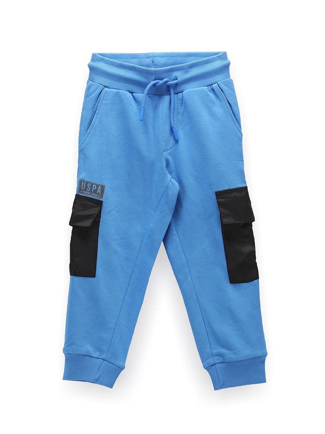 

U.S. Polo Assn. Kids Boys Colourblocked Pure Cotton Mid-Rise Joggers, Blue