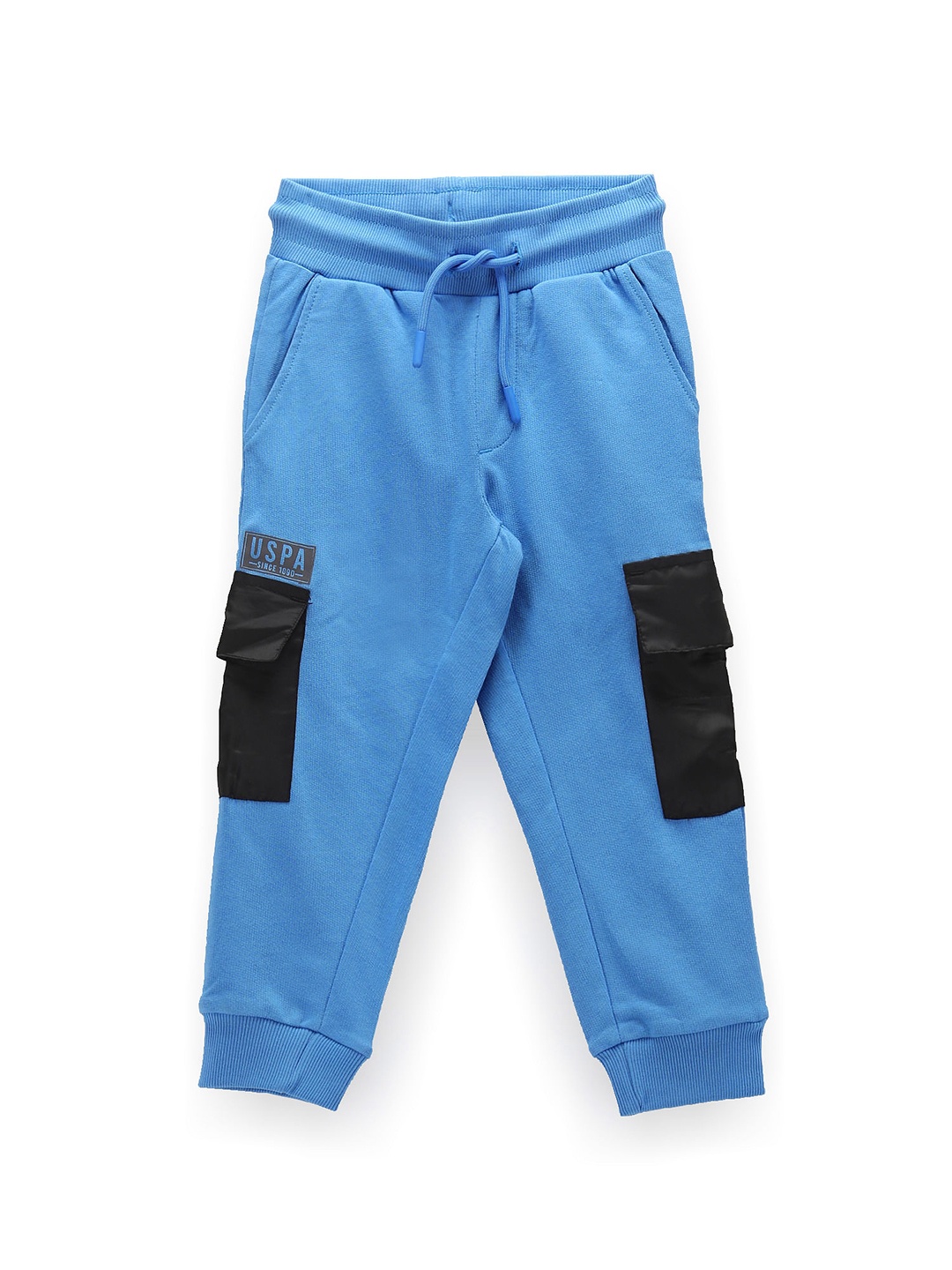 

U.S. Polo Assn. Kids Boys Colourblocked Pure Cotton Mid-Rise Joggers, Blue
