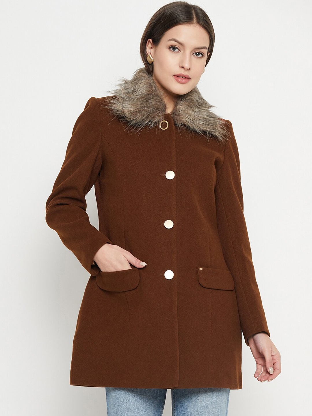 

Okane Single-Breasted Longline Overcoat, Brown