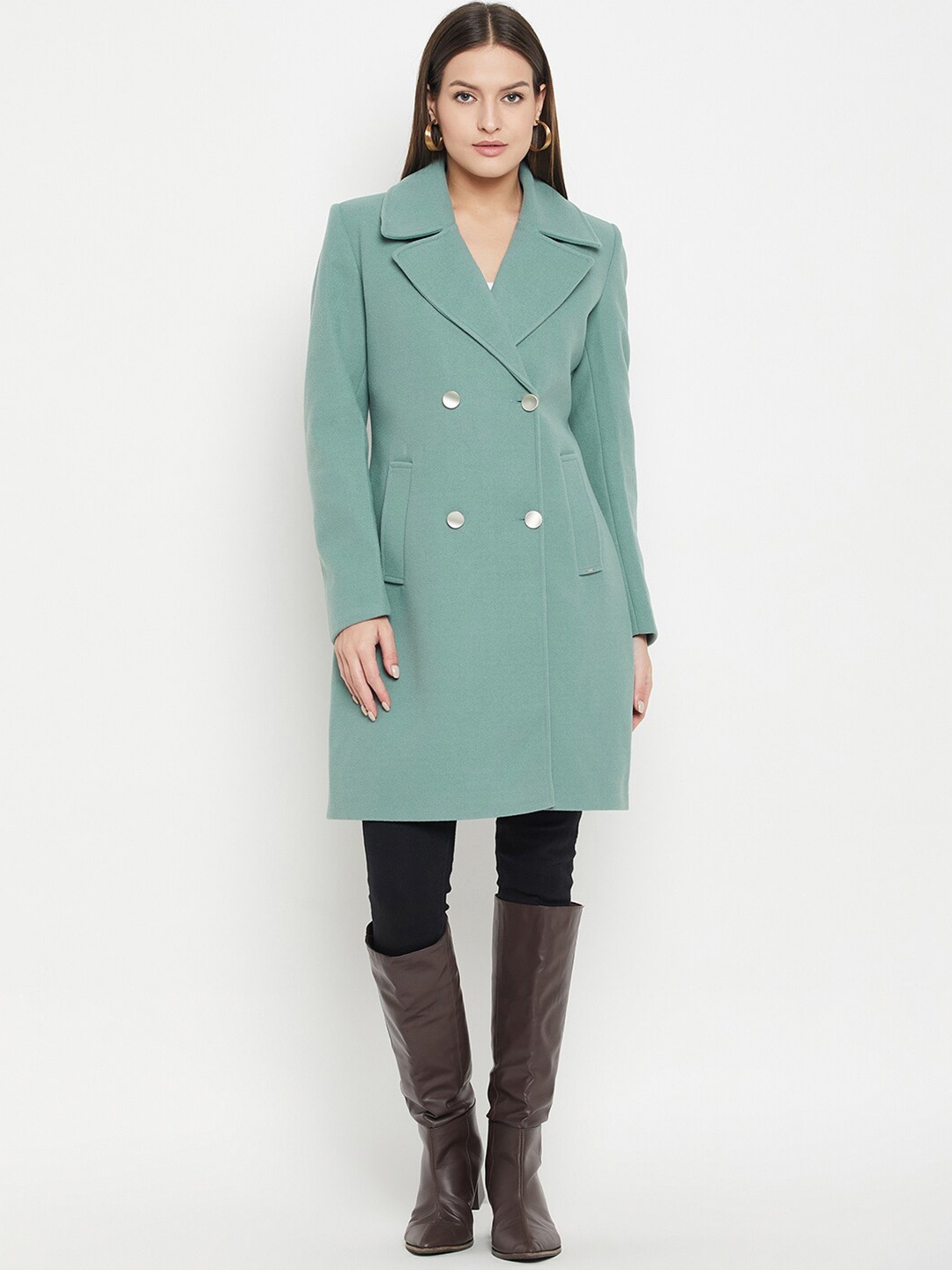 

Okane Notched Lapel Double Breasted Overcoat, Olive