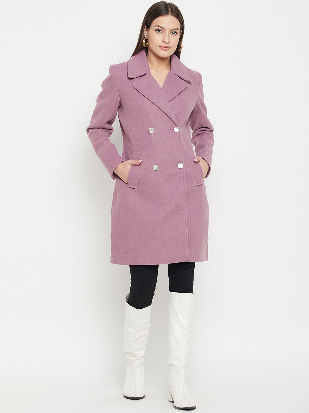 

Okane Notched Lapel Double-Breasted Woollen Overcoat, Pink