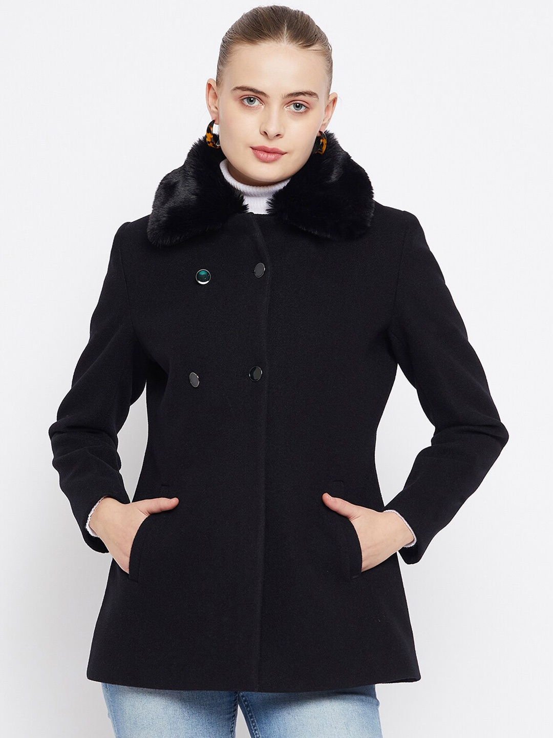 

Okane Spread Collar Double-Breasted Peacoat, Navy blue