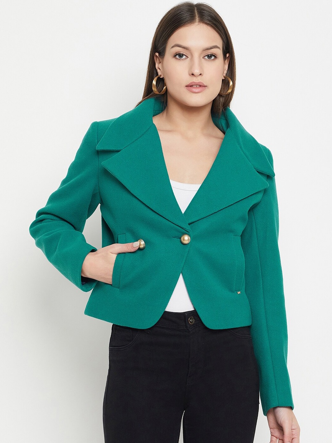 

Okane Notched Lapel Long Sleeves Double Breasted Peacoat, Green
