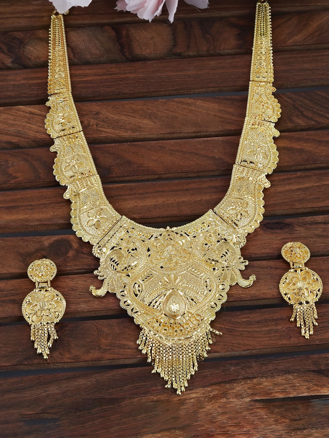 

MANSIYAORANGE Gold Plated Peacock Theme Rani Haar Jewellery Set