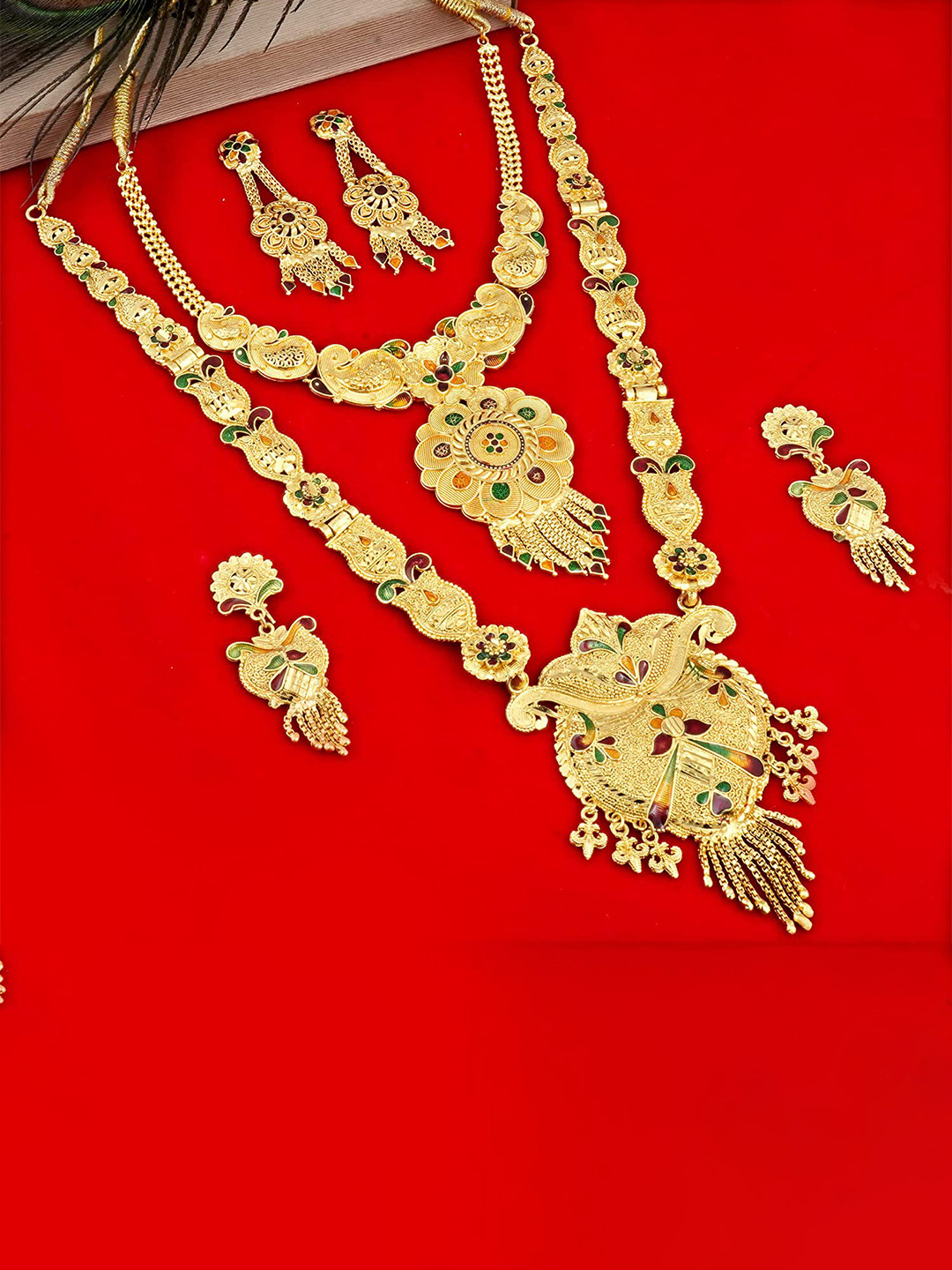 

MANSIYAORANGE Set Of 2 Gold-Plated Stones Studded Long Rani Haar And Choker Jewellery Set