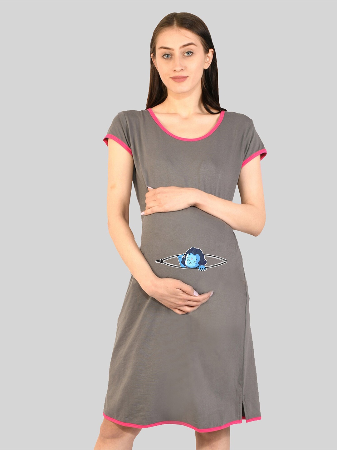 

SillyBoom Graphic Printed T-Shirt Maternity Nightdress, Grey