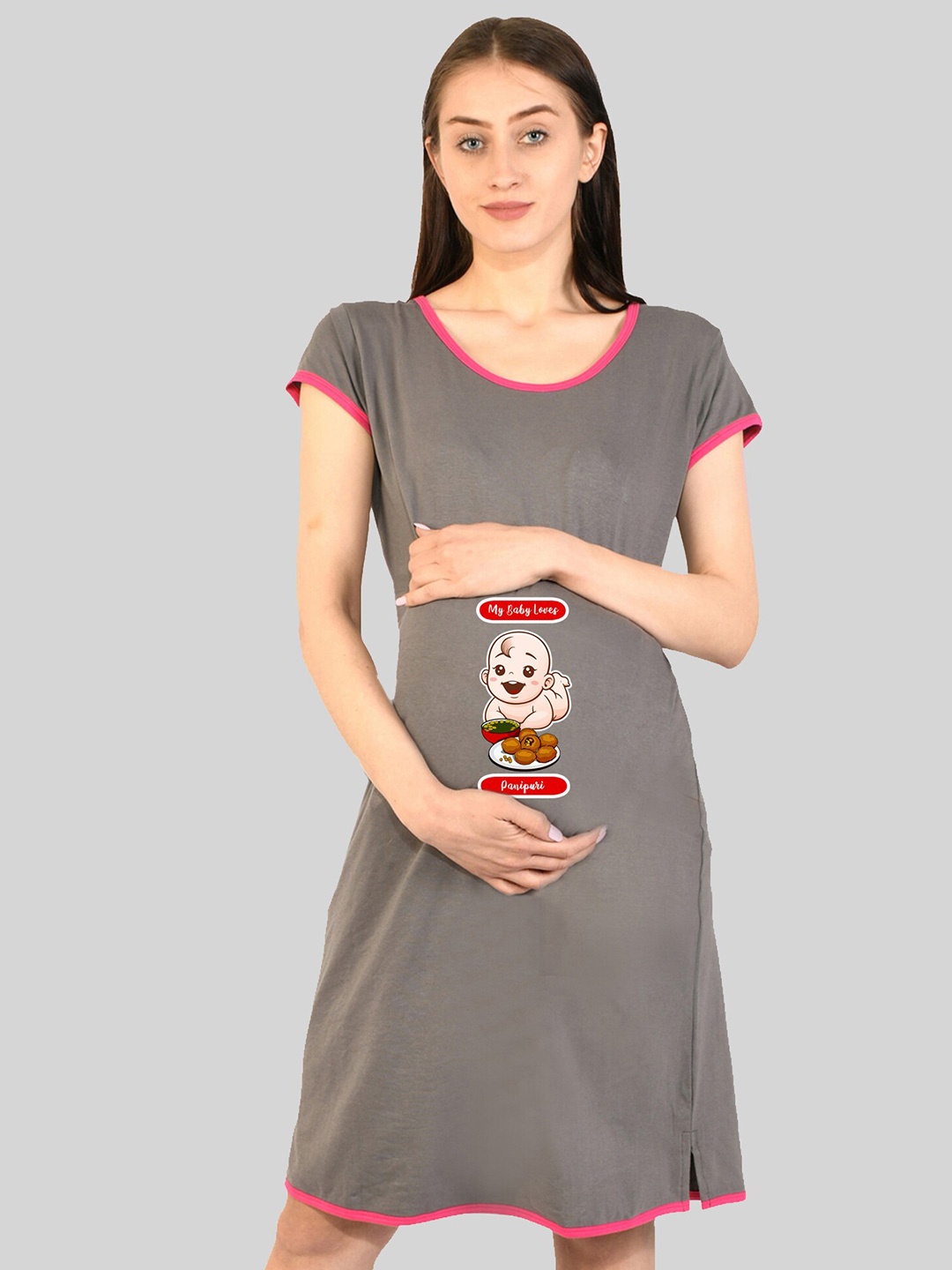 

SillyBoom Graphic Printed T-Shirt Maternity Nightdress, Grey
