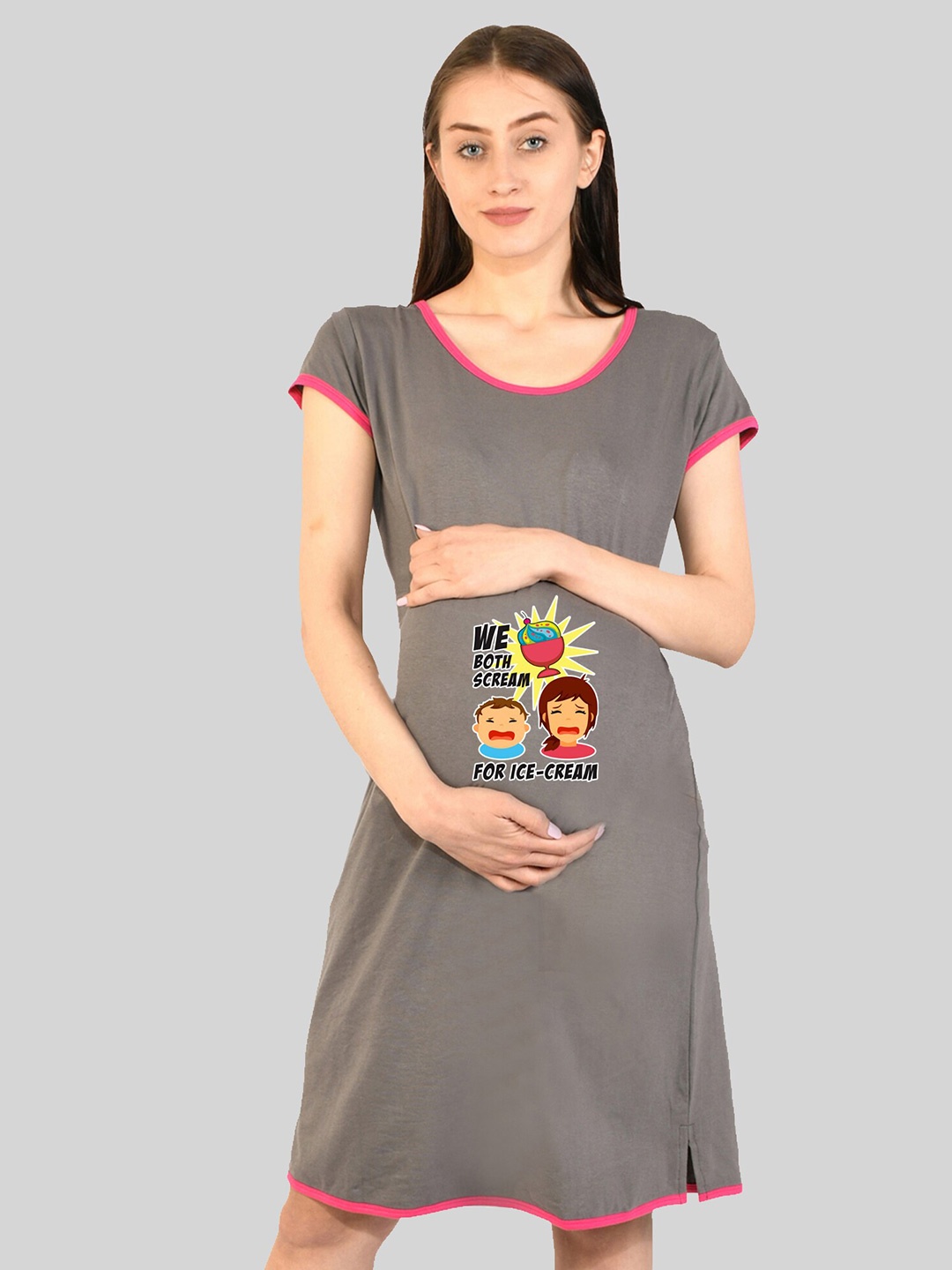 

SillyBoom Graphic Printed Maternity T-Shirt Nightdress, Grey