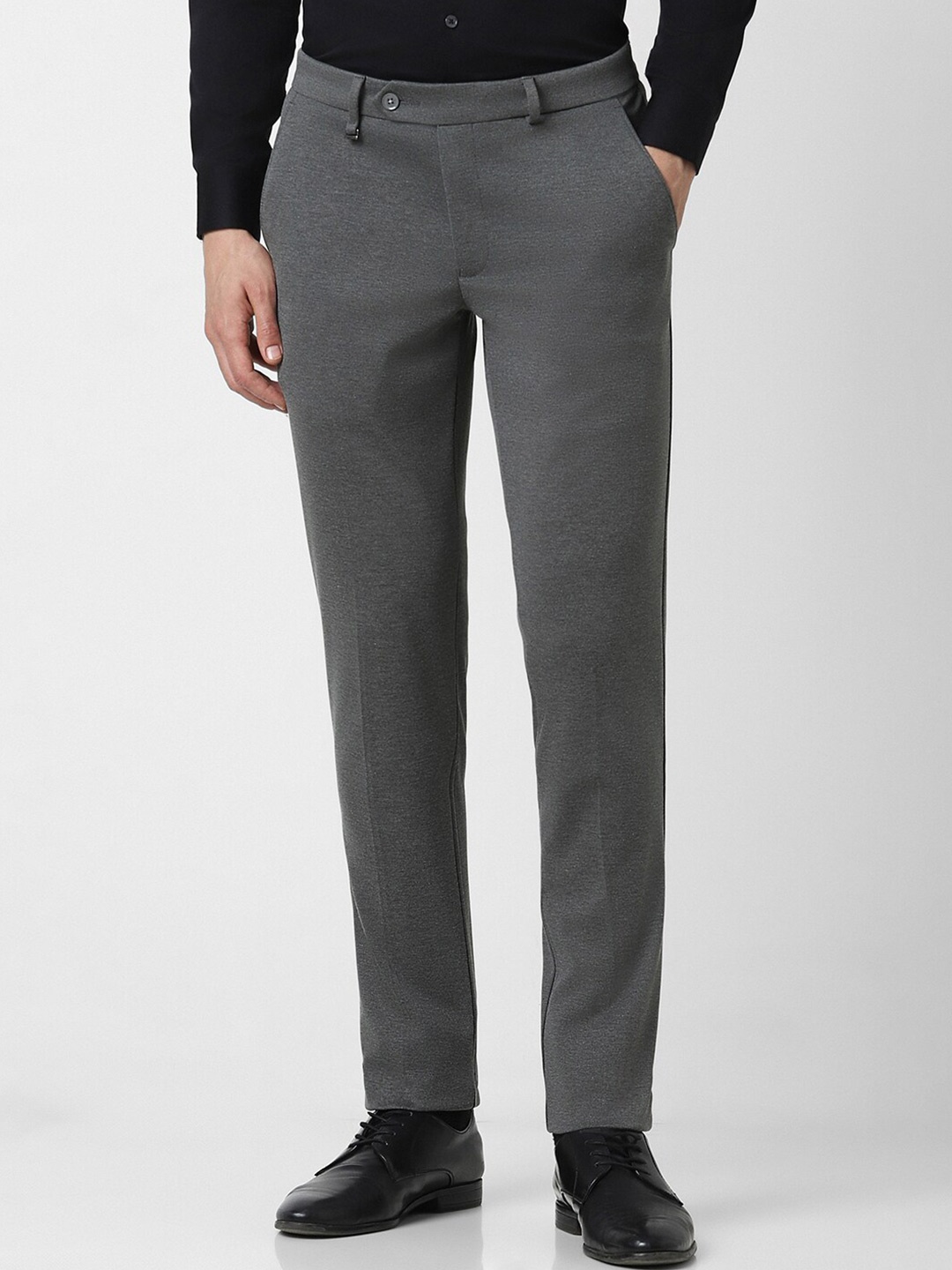 

Van Heusen Men Textured Mid-Rise Slim Fit Formal Trousers, Grey