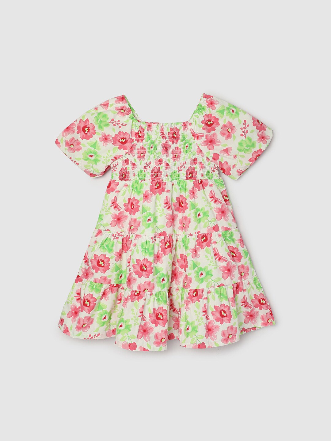

max Girls Square neck Short Sleeves Floral Print A-Line Dress, White
