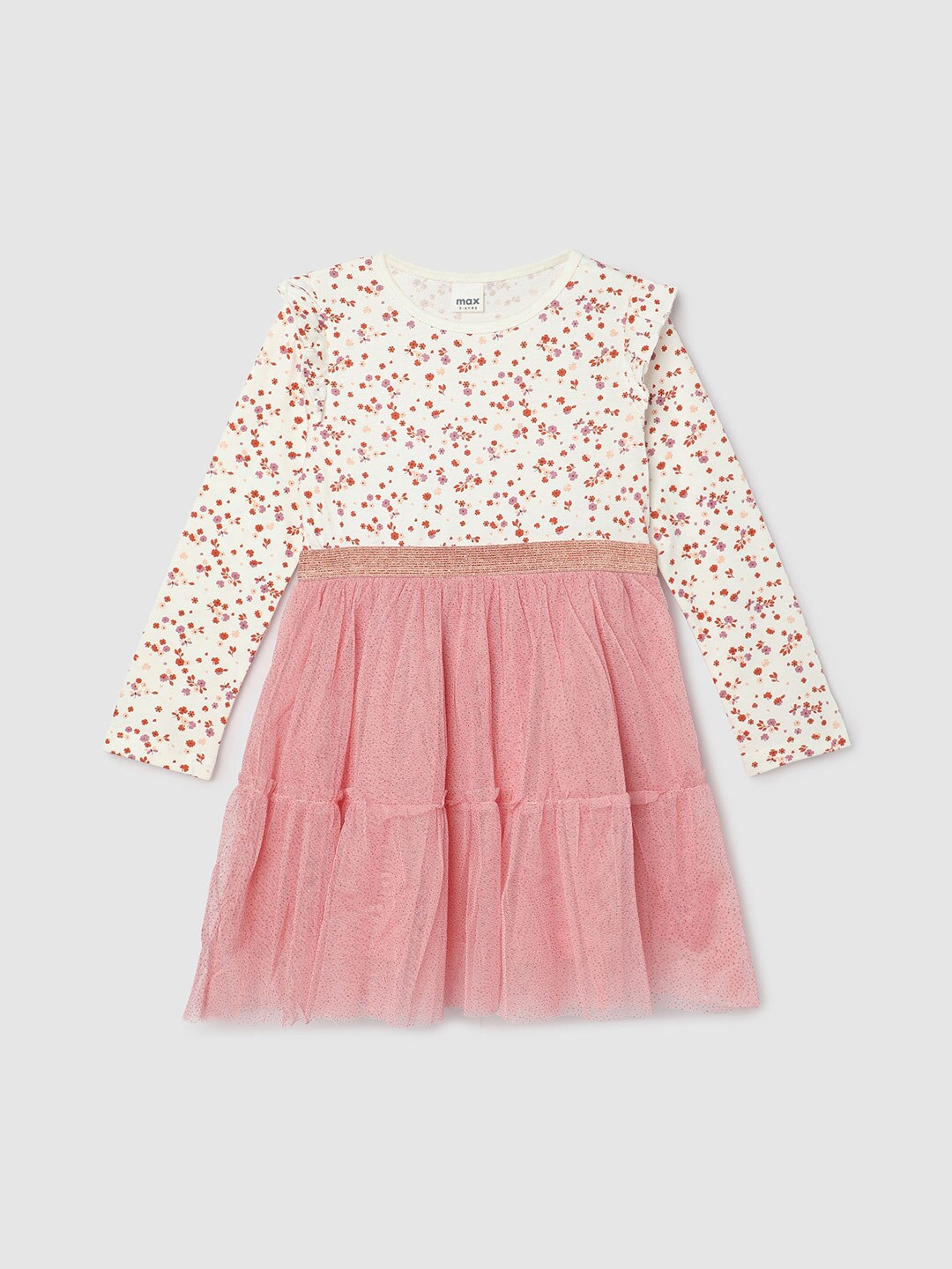 

max Girls Floral Print Pure Cotton Fit & Flare Dress, Peach