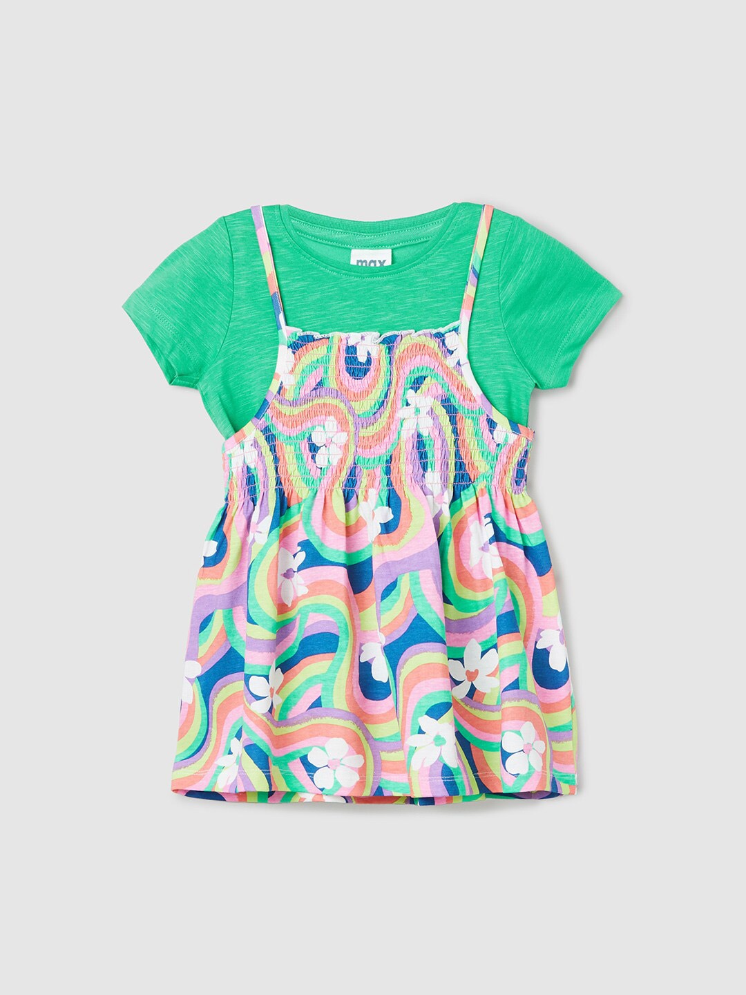 

max Abstract Printed Cotton Pinafore Dress, Green