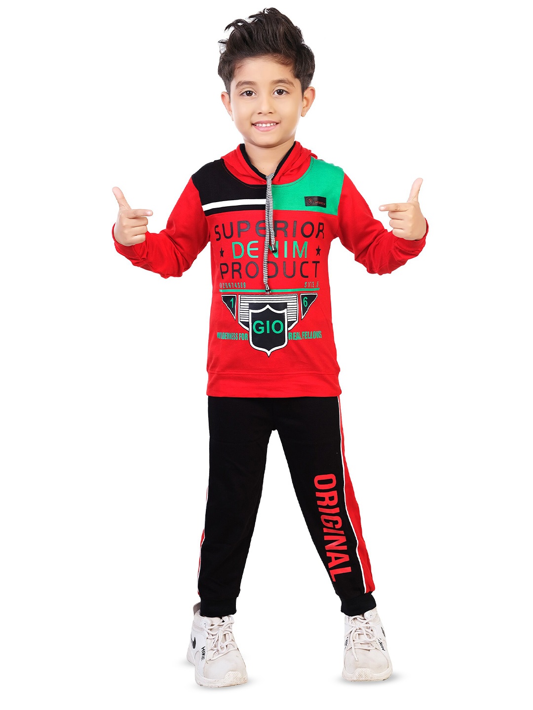 

BAESD Boys Printed Hooded T-shirt with Trousers, Red