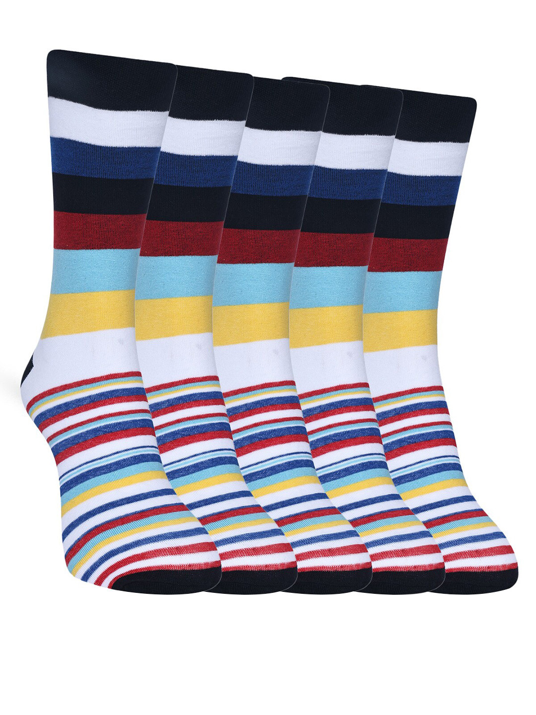 

Dollar Socks Men Pack Of 5 Striped Cotton Calf Length Socks, Black