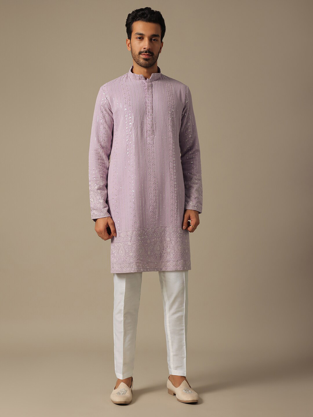 

KALKI Fashion Ethnic Motifs Embroidered Regular Thread Work Kurta with Trousers, Purple