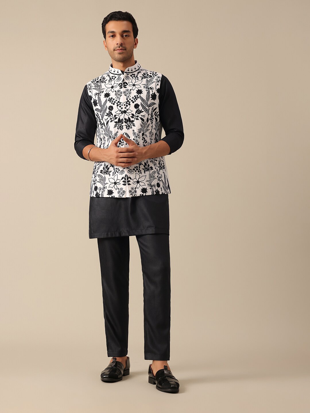 

KALKI Fashion Floral Embroidered Regular Thread Work Kurta with Trousers, Black